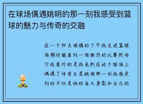 在球场偶遇姚明的那一刻我感受到篮球的魅力与传奇的交融